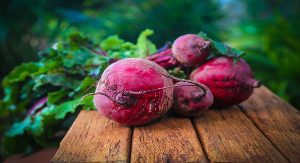 a group of beets on a table